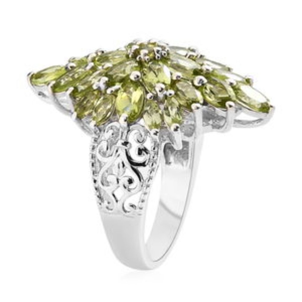 American Natural Arizona Peridot Floral Spray Ring in Platinum Over Sterling Sil - Picture 4 of 6